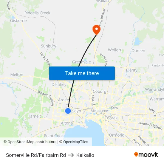 Somerville Rd/Fairbairn Rd to Kalkallo map