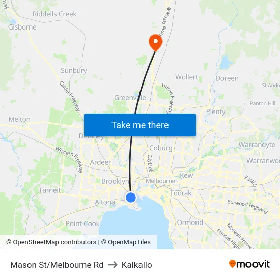 Mason St/Melbourne Rd to Kalkallo map