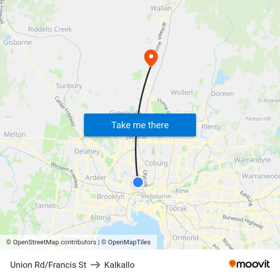 Union Rd/Francis St to Kalkallo map