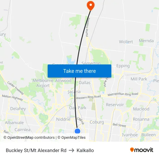 Buckley St/Mt Alexander Rd to Kalkallo map
