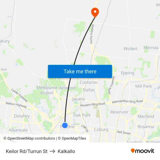 Keilor Rd/Turrun St to Kalkallo map