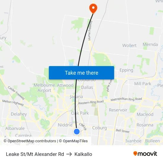 Leake St/Mt Alexander Rd to Kalkallo map