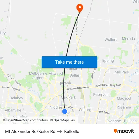 Mt Alexander Rd/Keilor Rd to Kalkallo map