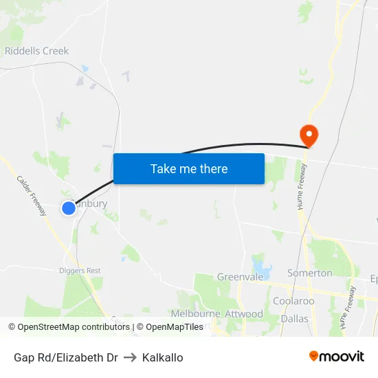 Gap Rd/Elizabeth Dr to Kalkallo map