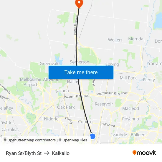 Ryan St/Blyth St to Kalkallo map