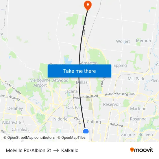 Melville Rd/Albion St to Kalkallo map