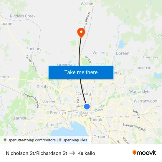 Nicholson St/Richardson St to Kalkallo map