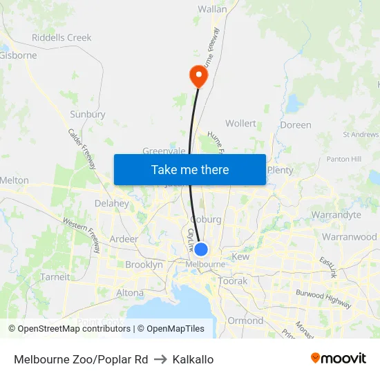 Melbourne Zoo/Poplar Rd to Kalkallo map