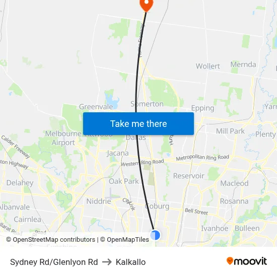 Sydney Rd/Glenlyon Rd to Kalkallo map