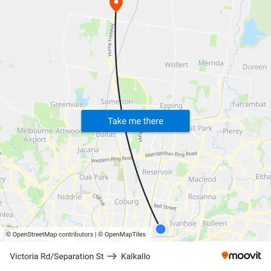 Victoria Rd/Separation St to Kalkallo map