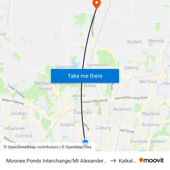 Moonee Ponds Interchange/Mt Alexander Rd to Kalkallo map