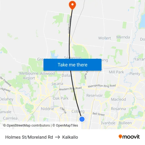 Holmes St/Moreland Rd to Kalkallo map