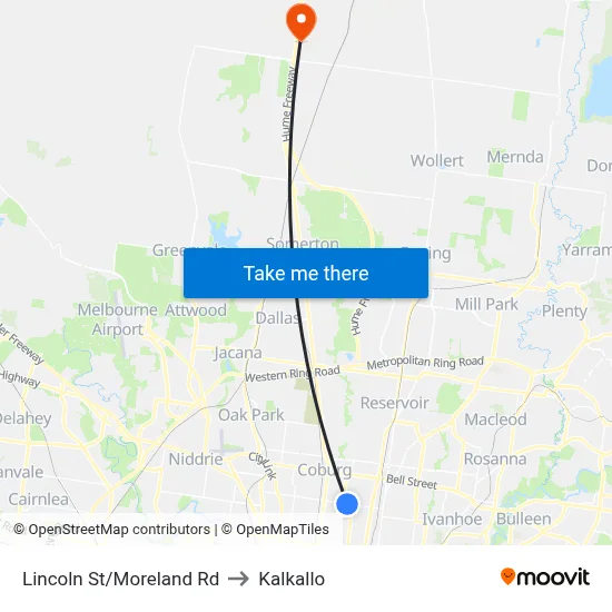 Lincoln St/Moreland Rd to Kalkallo map