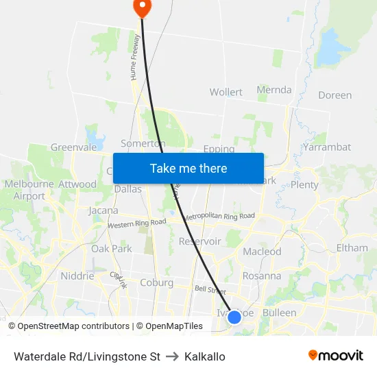 Waterdale Rd/Livingstone St to Kalkallo map