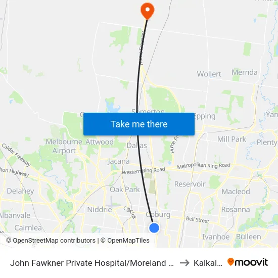 John Fawkner Private Hospital/Moreland Rd to Kalkallo map