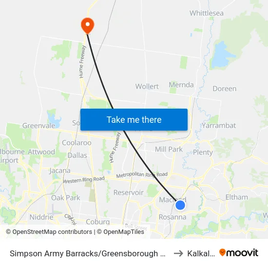 Simpson Army Barracks/Greensborough Hwy to Kalkallo map