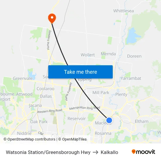 Watsonia Station/Greensborough Hwy to Kalkallo map