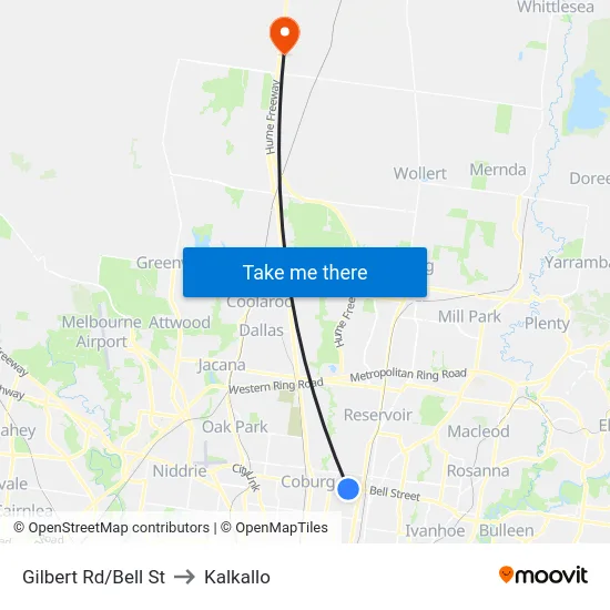 Gilbert Rd/Bell St to Kalkallo map