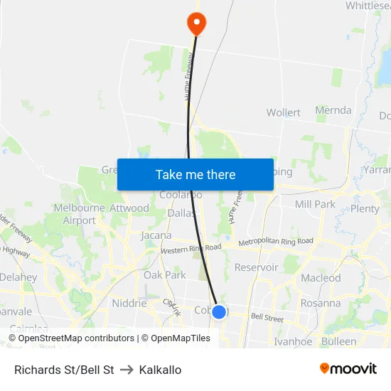 Richards St/Bell St to Kalkallo map