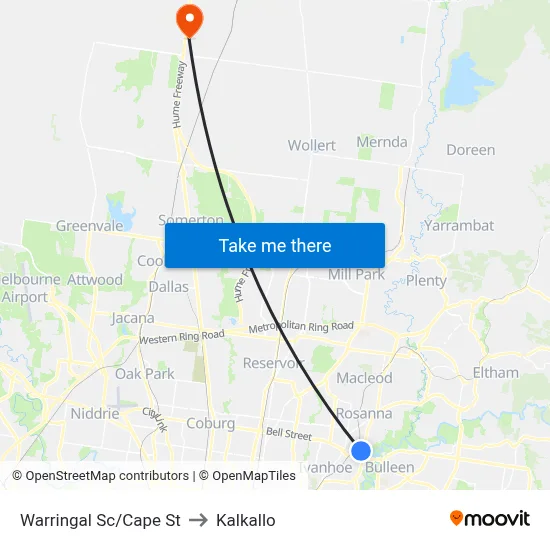 Warringal Sc/Cape St to Kalkallo map