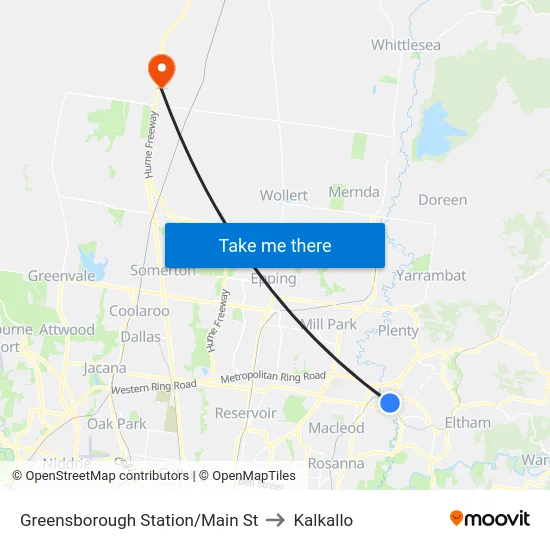 Greensborough Station/Main St to Kalkallo map