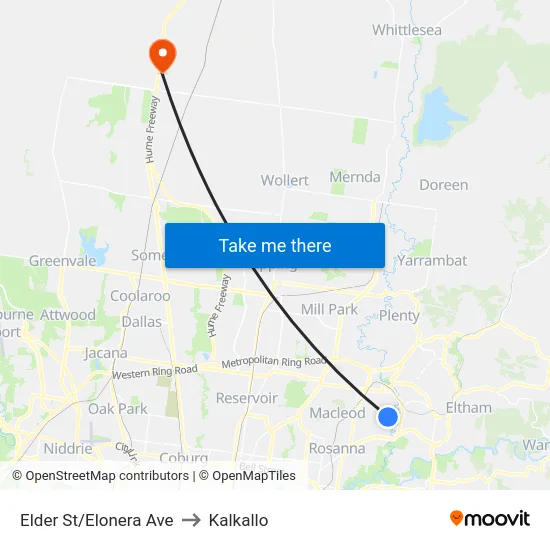 Elder St/Elonera Ave to Kalkallo map