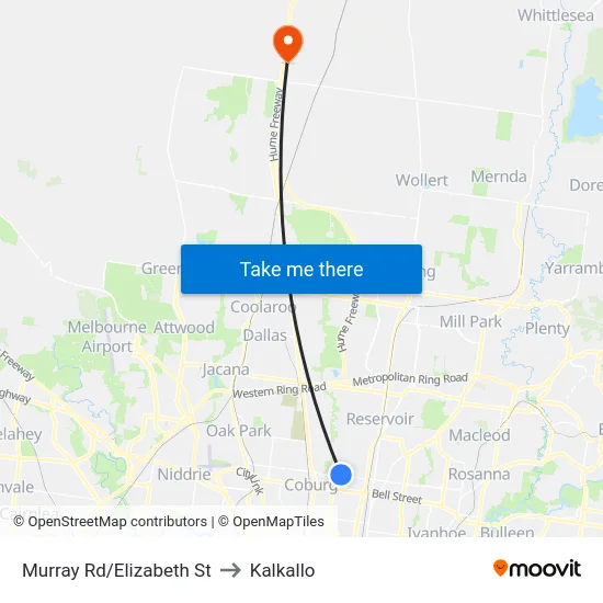 Murray Rd/Elizabeth St to Kalkallo map