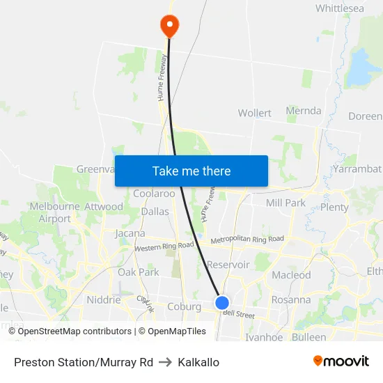 Preston Station/Murray Rd to Kalkallo map