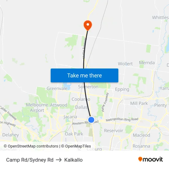 Camp Rd/Sydney Rd to Kalkallo map