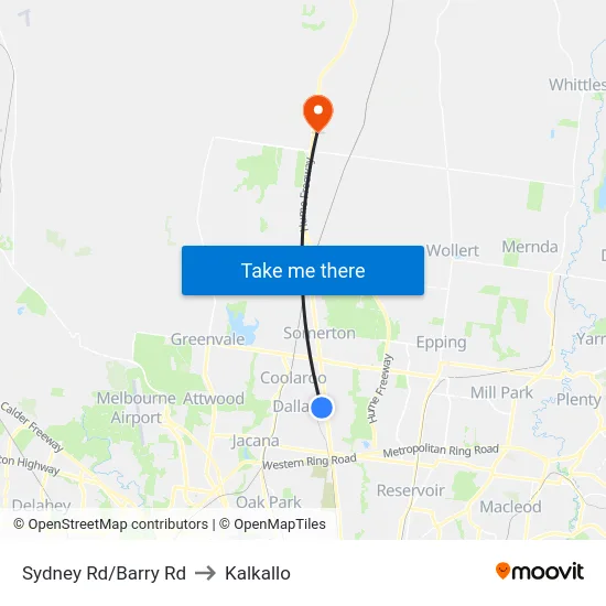 Sydney Rd/Barry Rd to Kalkallo map