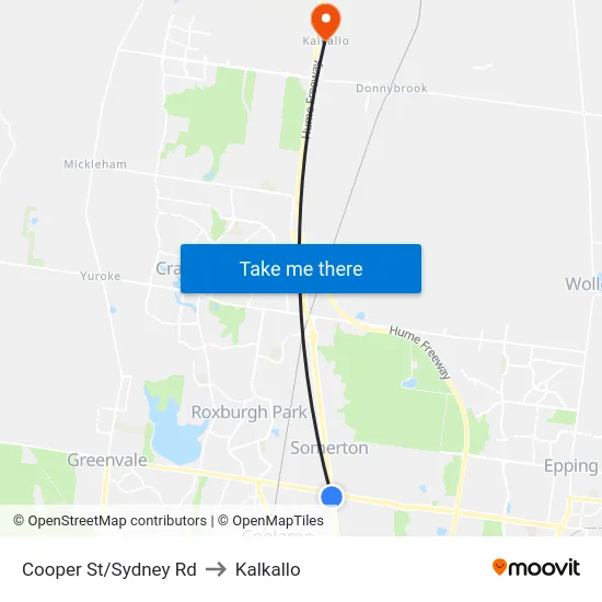Cooper St/Sydney Rd to Kalkallo map