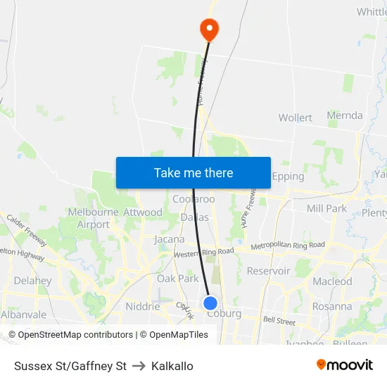Sussex St/Gaffney St to Kalkallo map