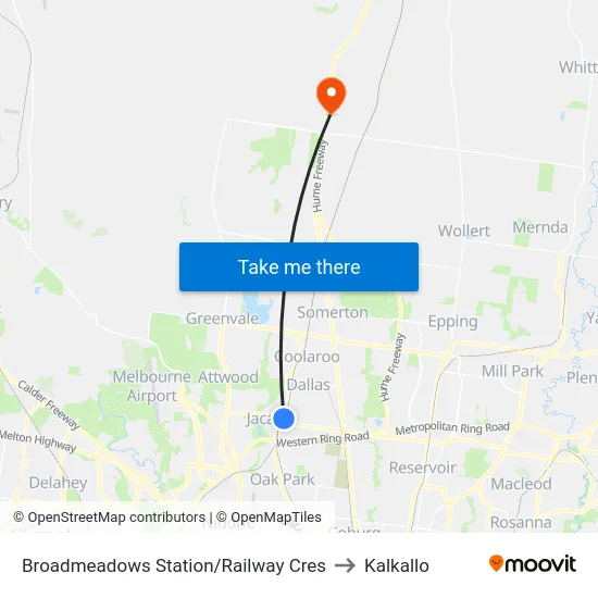 Broadmeadows Station/Railway Cres to Kalkallo map