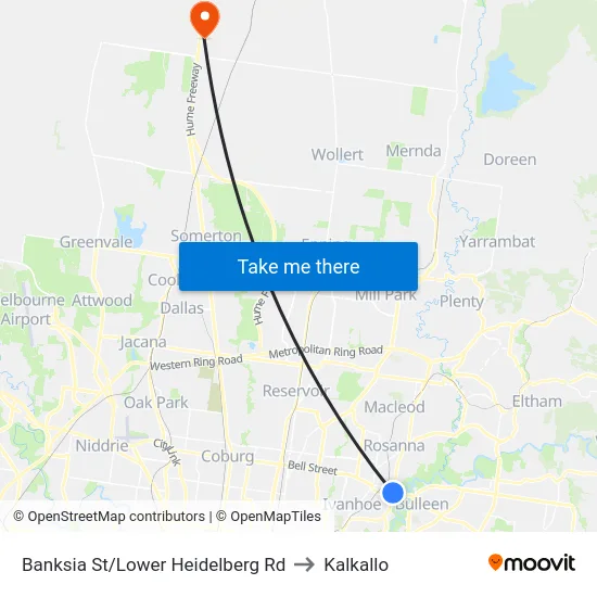 Banksia St/Lower Heidelberg Rd to Kalkallo map