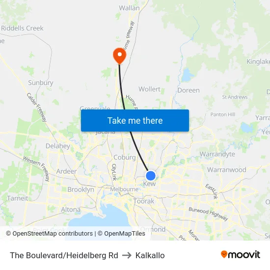 The Boulevard/Heidelberg Rd to Kalkallo map