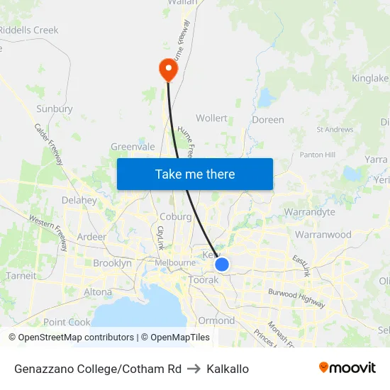 Genazzano College/Cotham Rd to Kalkallo map
