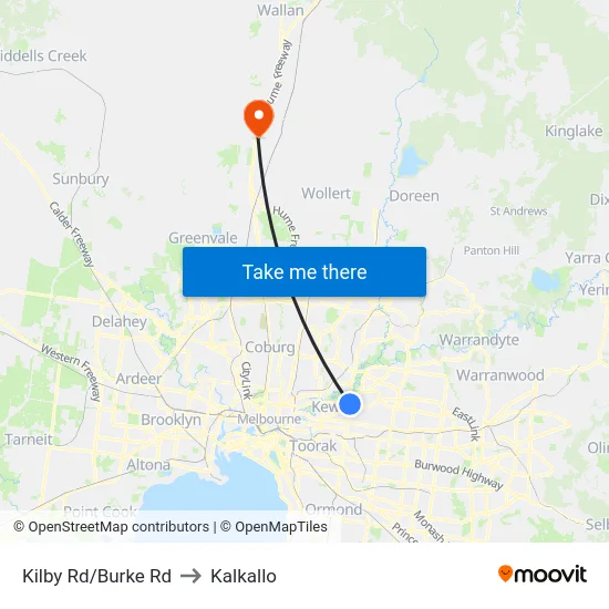Kilby Rd/Burke Rd to Kalkallo map