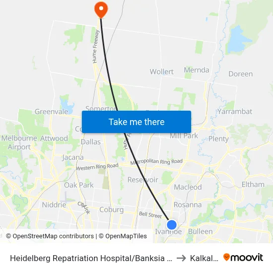 Heidelberg Repatriation Hospital/Banksia St to Kalkallo map