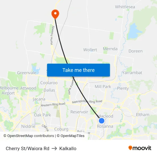 Cherry St/Waiora Rd to Kalkallo map