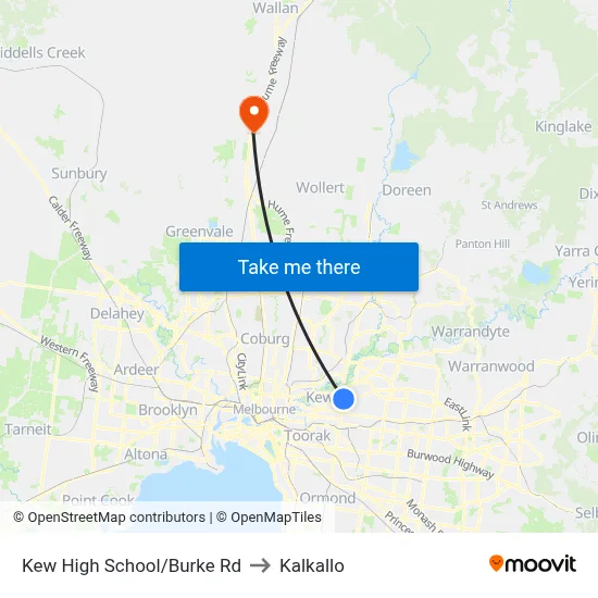 Kew High School/Burke Rd to Kalkallo map
