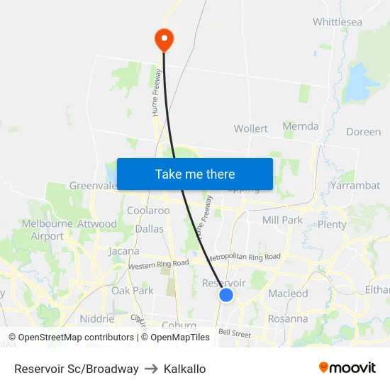Reservoir Sc/Broadway to Kalkallo map