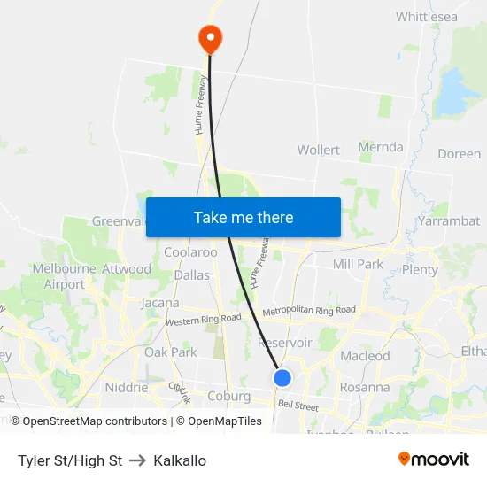 Tyler St/High St to Kalkallo map