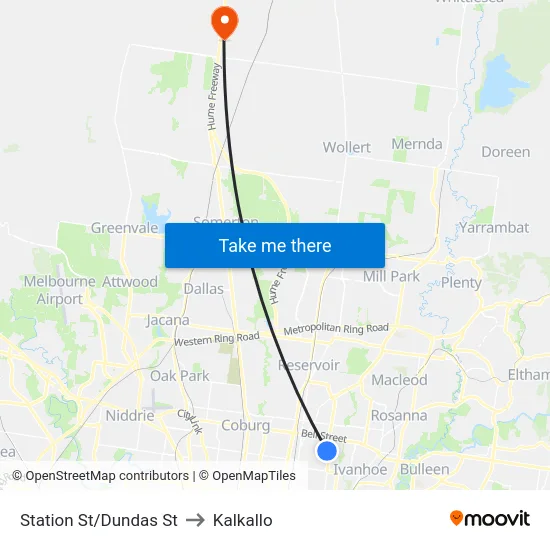 Station St/Dundas St to Kalkallo map