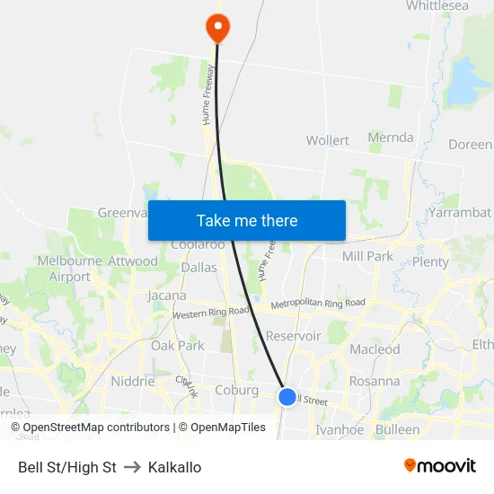 Bell St/High St to Kalkallo map