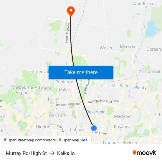 Murray Rd/High St to Kalkallo map