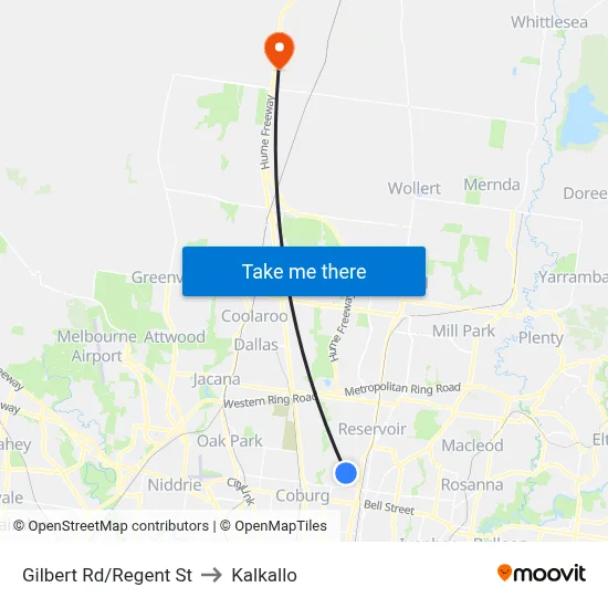 Gilbert Rd/Regent St to Kalkallo map