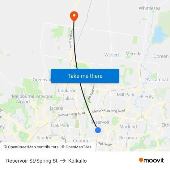 Reservoir St/Spring St to Kalkallo map