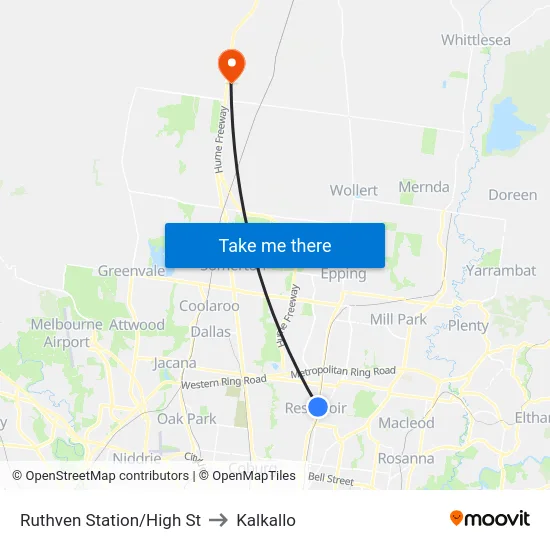 Ruthven Station/High St to Kalkallo map