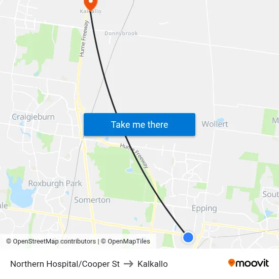 Northern Hospital/Cooper St to Kalkallo map