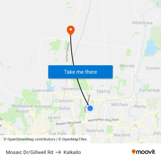 Mosaic Dr/Gillwell Rd to Kalkallo map